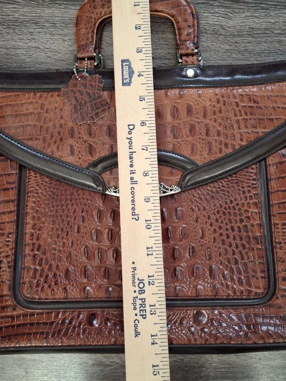 VTG MC Croc-Embossed Brown Leather Breifcase with Dark Trim And Silver Heart - Picture 14 of 16